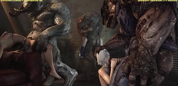  3D Monster Orgy Momiji Kasumi Tina Armstrong fucked hardcore by 3D Monsters